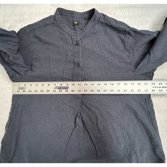 Uniqlo Womens Gray Cotton Long Sleeve Henley Shirt Large Pullover Band Collar - Picture 7 of 8